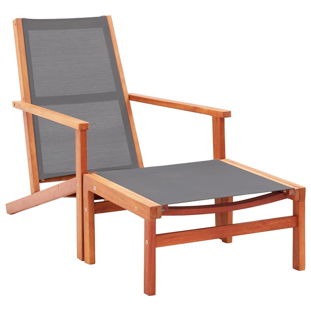 Tuinstoel met voetensteun eucalyptushout en textileen grijs is nu te koop bij PeponiXL, paradijselijk wonen!
