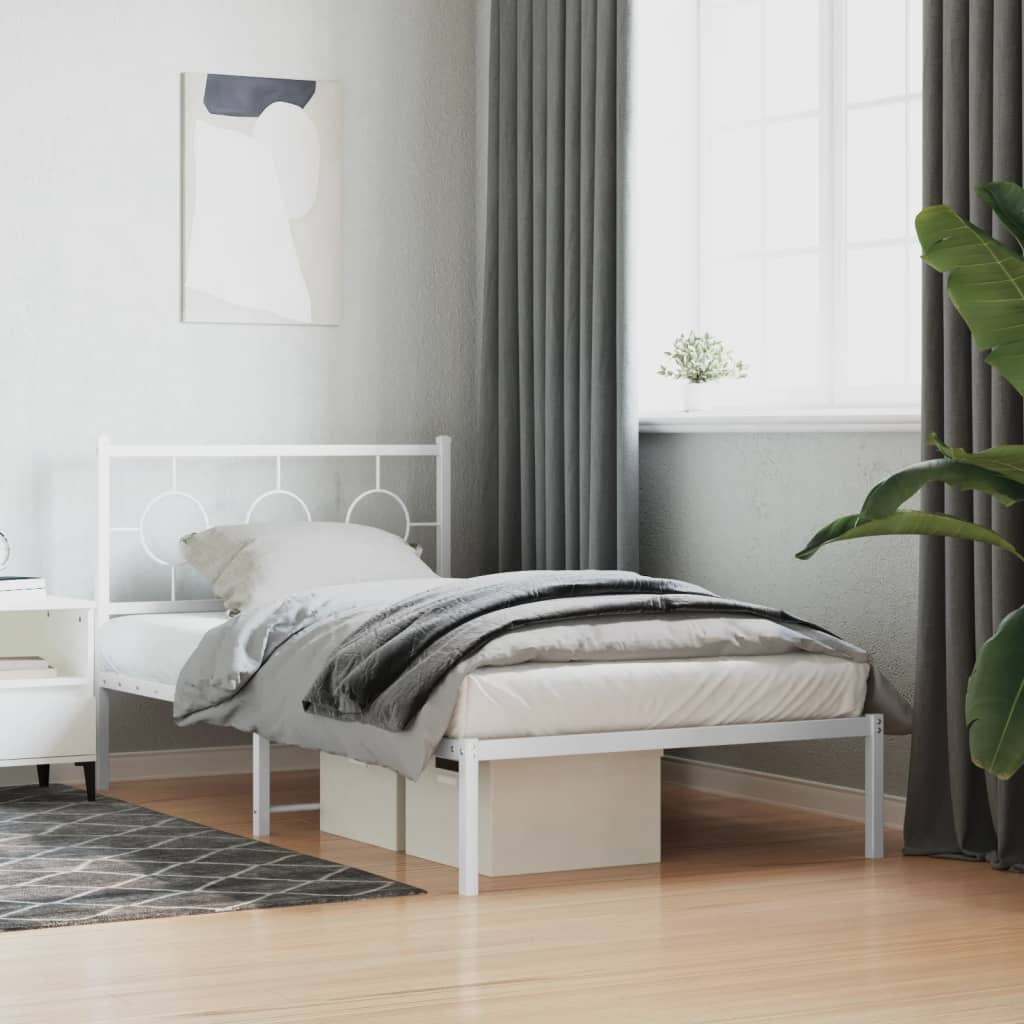 Bedframe met hoofdbord metaal wit 100x190 cm is nu te koop bij PeponiXL, paradijselijk wonen!