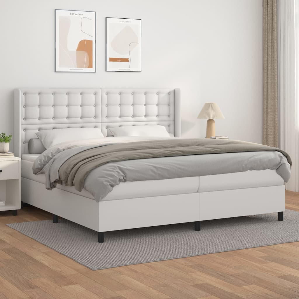 Boxspring met matras kunstleer wit 200x200 cm is nu te koop bij PeponiXL, paradijselijk wonen!