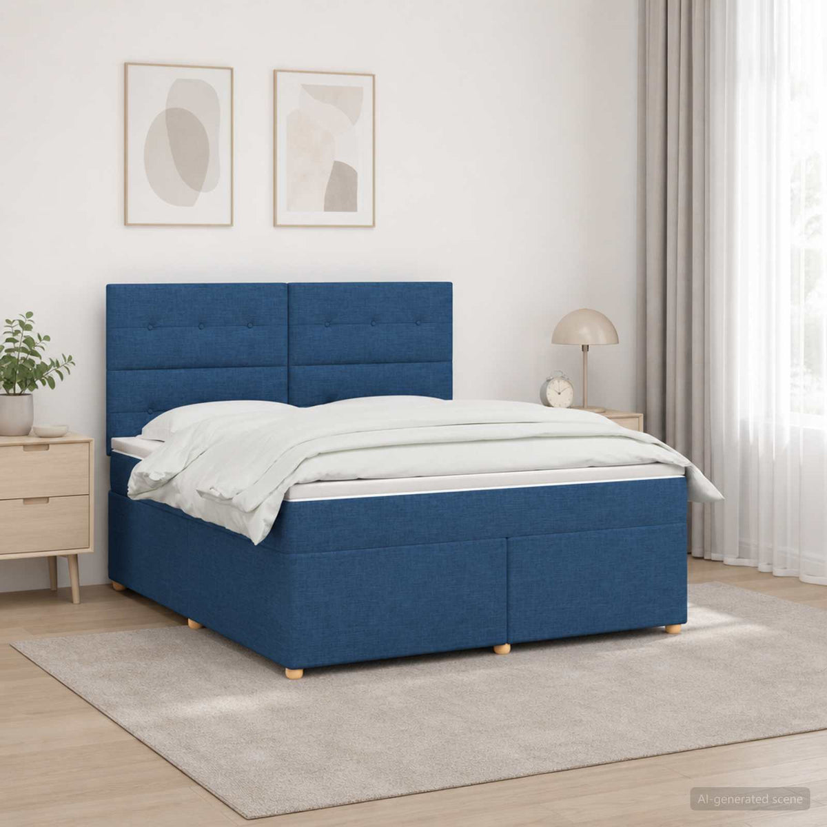 Boxspringbed met matras met hoofdeinde Blauw 140 x 190 cm Stof is nu te koop bij PeponiXL, paradijselijk wonen!