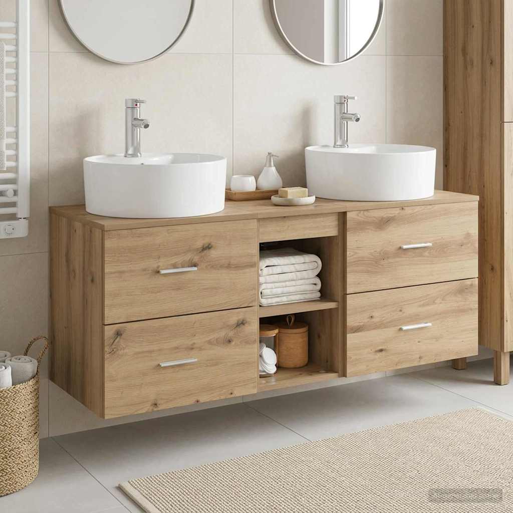 Badkamerkastenset 3 st Artisanaal eiken 49,5 x 44,5 x 65 cm is nu te koop bij PeponiXL, paradijselijk wonen!