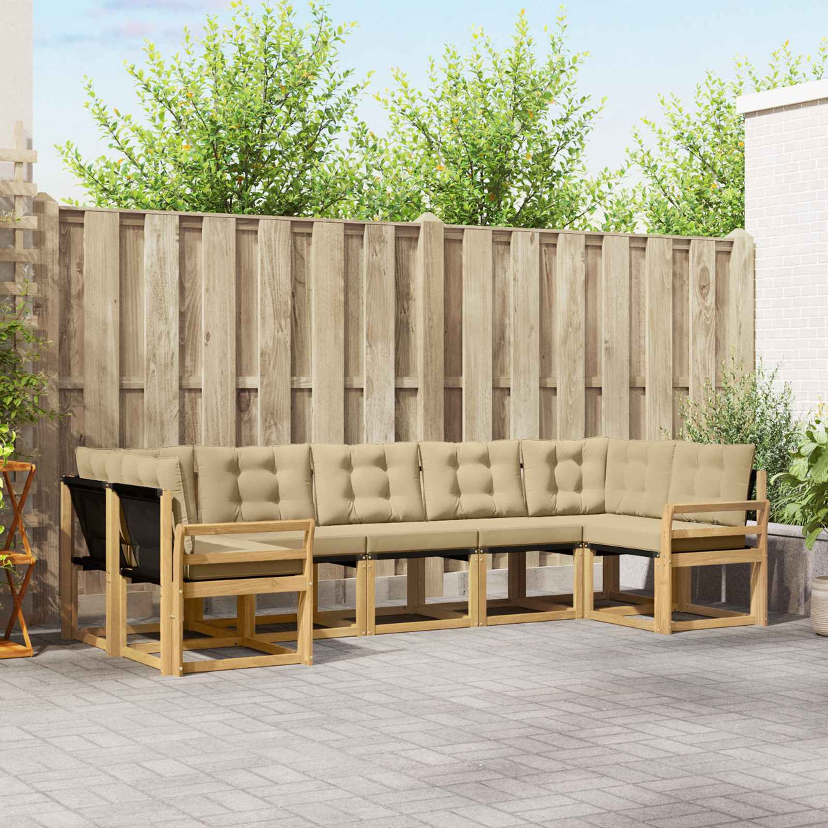Buiten bankenset met kussen 7 pcs Wit en Beige is nu te koop bij PeponiXL, paradijselijk wonen!