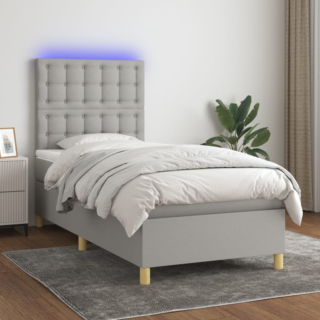 Boxspring met matras en LED stof lichtgrijs 80x200 cm is nu te koop bij PeponiXL, paradijselijk wonen!