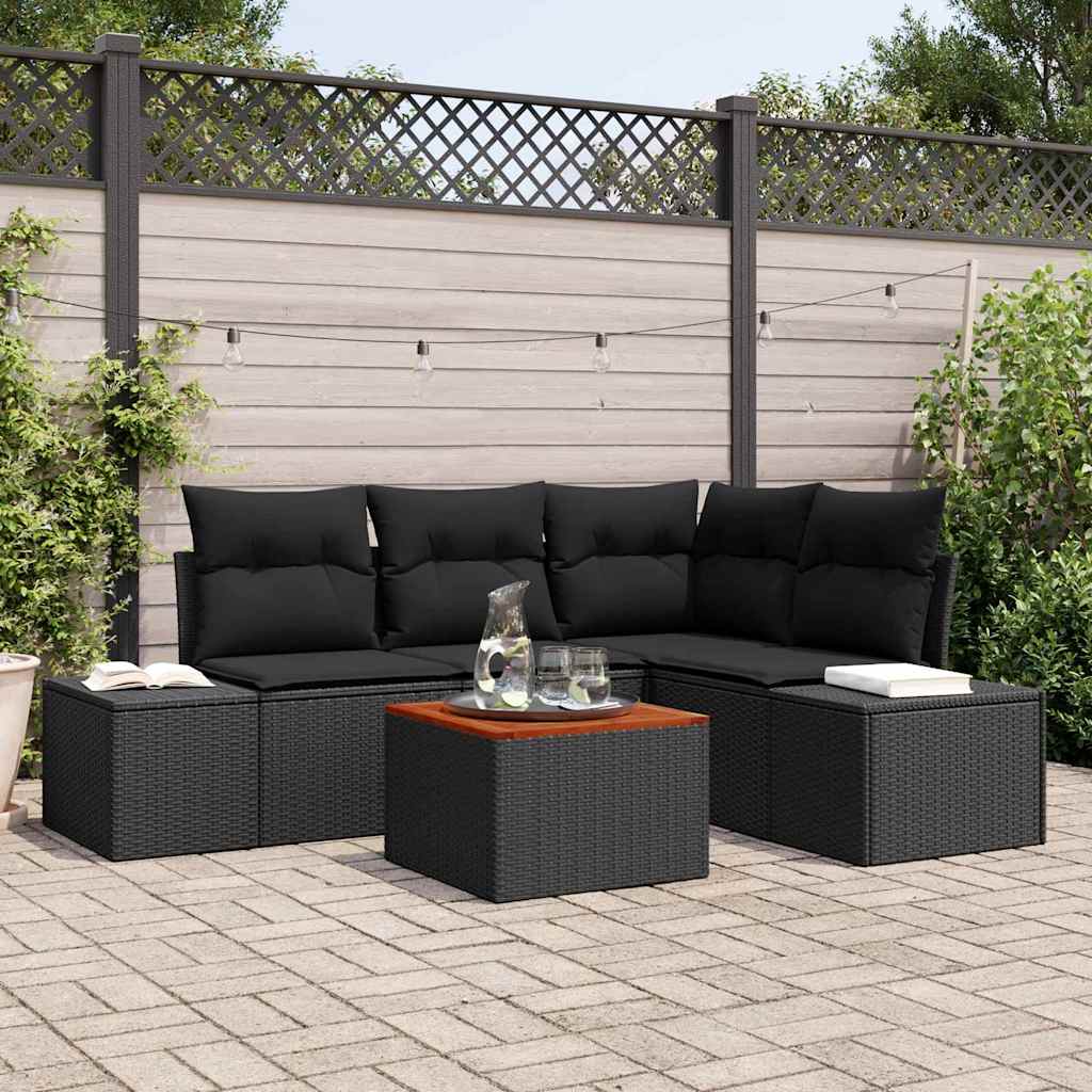 Tuinbankenset met kussen 5 pcs Zwart poly rattan is nu te koop bij PeponiXL, paradijselijk wonen!