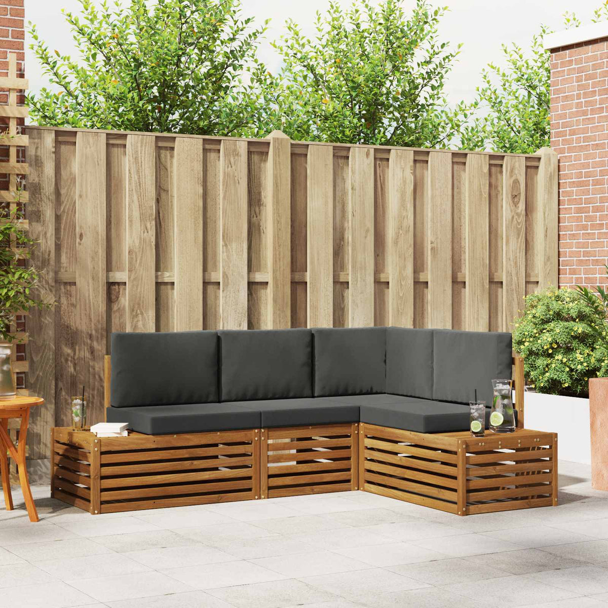 Buiten bankenset met kussen 4 Stuk Natuurlijk en Antraciet is nu te koop bij PeponiXL, paradijselijk wonen!