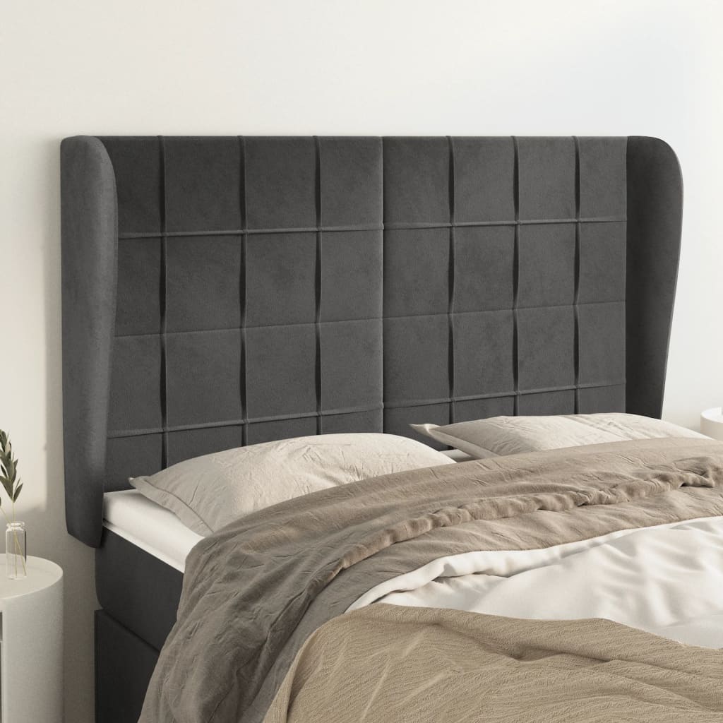 Hoofdbord met randen 147x23x118/128 cm fluweel donkergrijs is nu te koop bij PeponiXL, paradijselijk wonen!