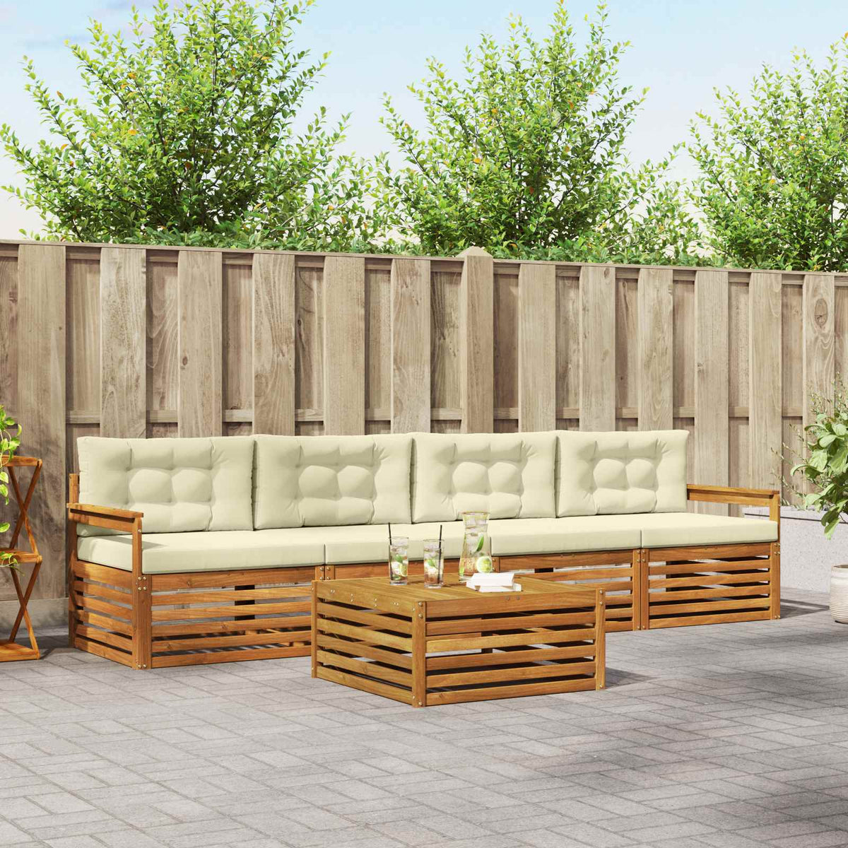 Buiten bankenset met kussen 5 pcs Natuurlijk en Crème is nu te koop bij PeponiXL, paradijselijk wonen!