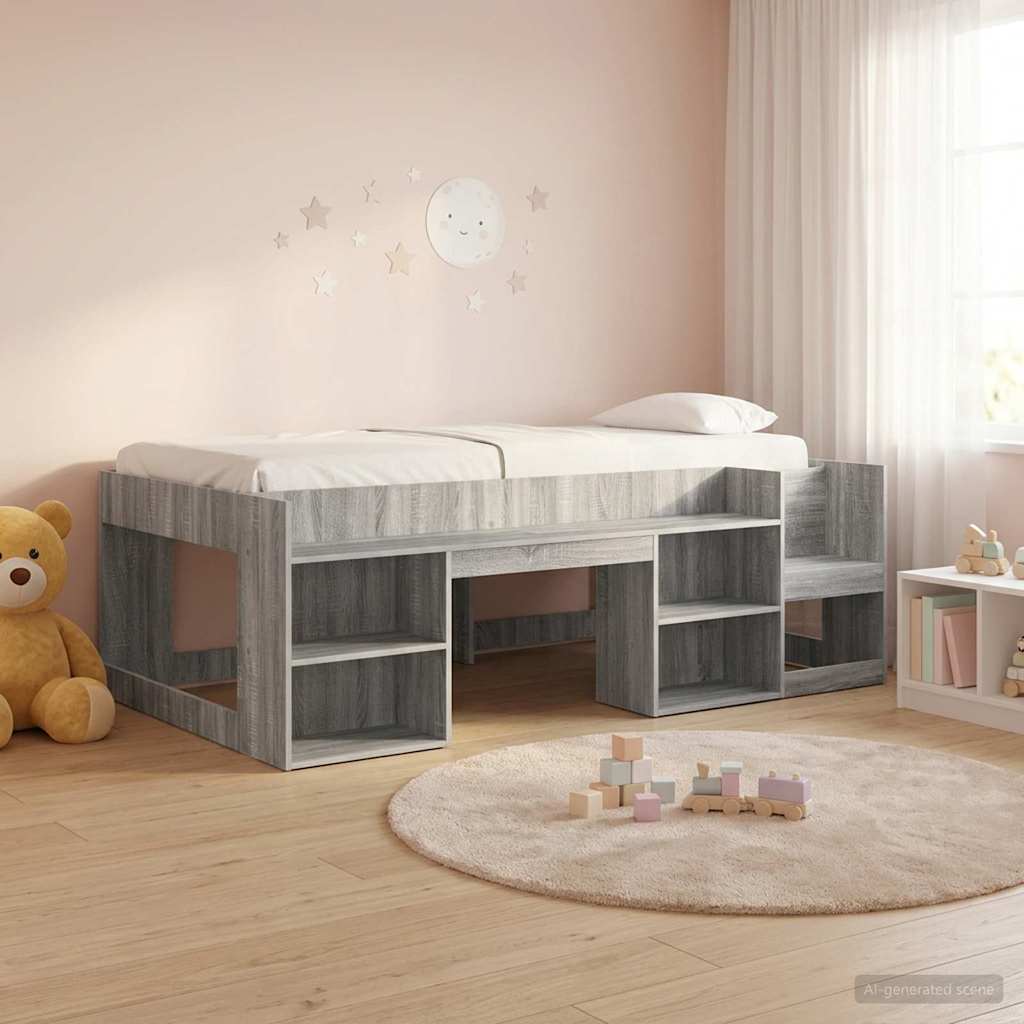 Jeugd bedframe met opbergruimte Grijs Sonoma 90 x 200 cm is nu te koop bij PeponiXL, paradijselijk wonen!