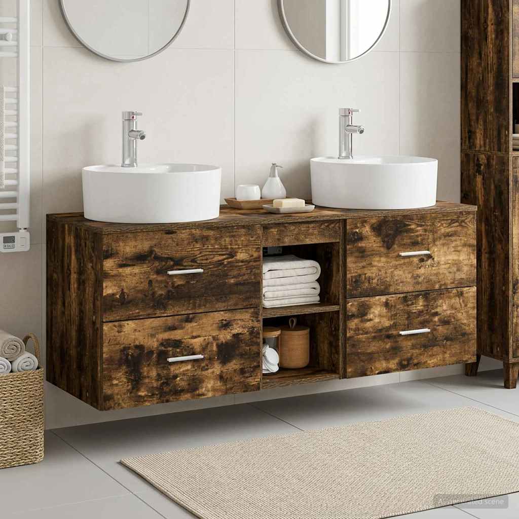 Badkamerkastenset 3 st Gerookt eiken 49,5 x 44,5 x 65 cm is nu te koop bij PeponiXL, paradijselijk wonen!