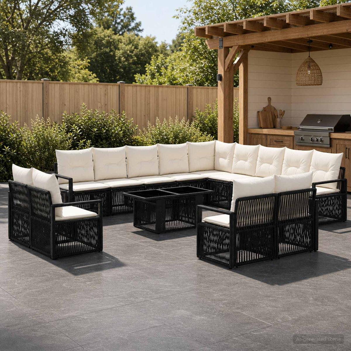 Tuinbankenset 14 st Zwart en Cream Wit poly rattan is nu te koop bij PeponiXL, paradijselijk wonen!