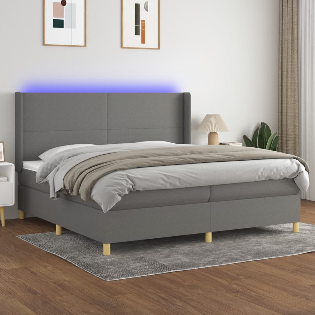 Boxspring met matras en LED stof donkergrijs 200x200 cm is nu te koop bij PeponiXL, paradijselijk wonen!