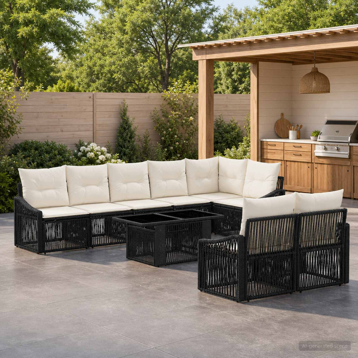 Tuinbankenset 9 st Zwart en Cream Wit poly rattan is nu te koop bij PeponiXL, paradijselijk wonen!