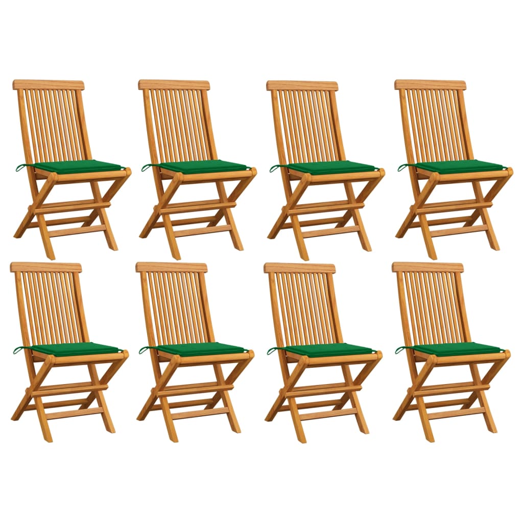Tuinstoelen 8 st met groene kussens massief teakhout is nu te koop bij PeponiXL, paradijselijk wonen!