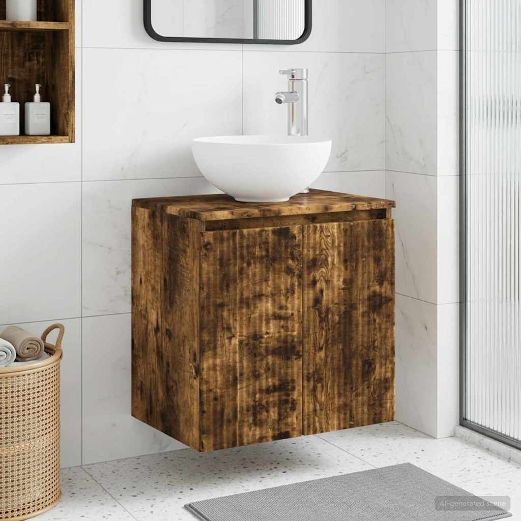 Wandgemonteerde wastafelmeubel Gerookt eiken 49,5 x 35 x 63 cm is nu te koop bij PeponiXL, paradijselijk wonen!