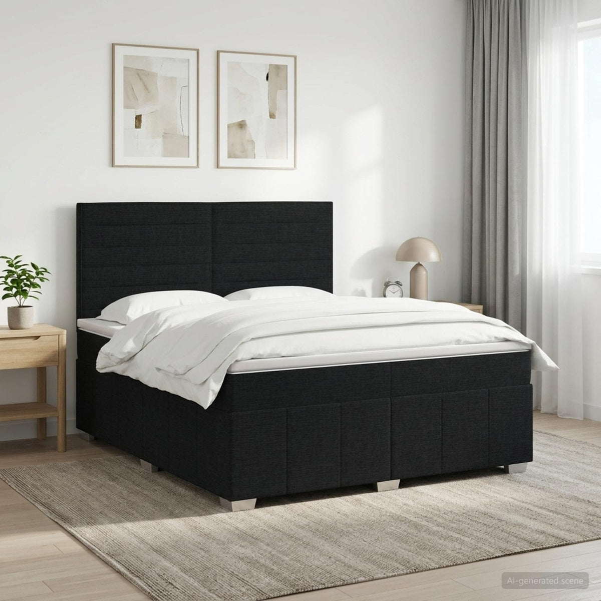 Boxspringbed met matras met hoofdeinde Zwart 140 x 200 cm Stof is nu te koop bij PeponiXL, paradijselijk wonen!