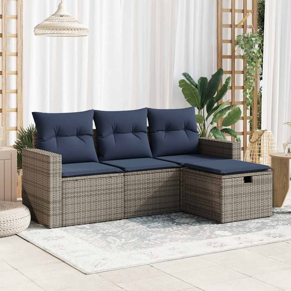 4-delige Loungeset met kussens poly rattan grijs is nu te koop bij PeponiXL, paradijselijk wonen!