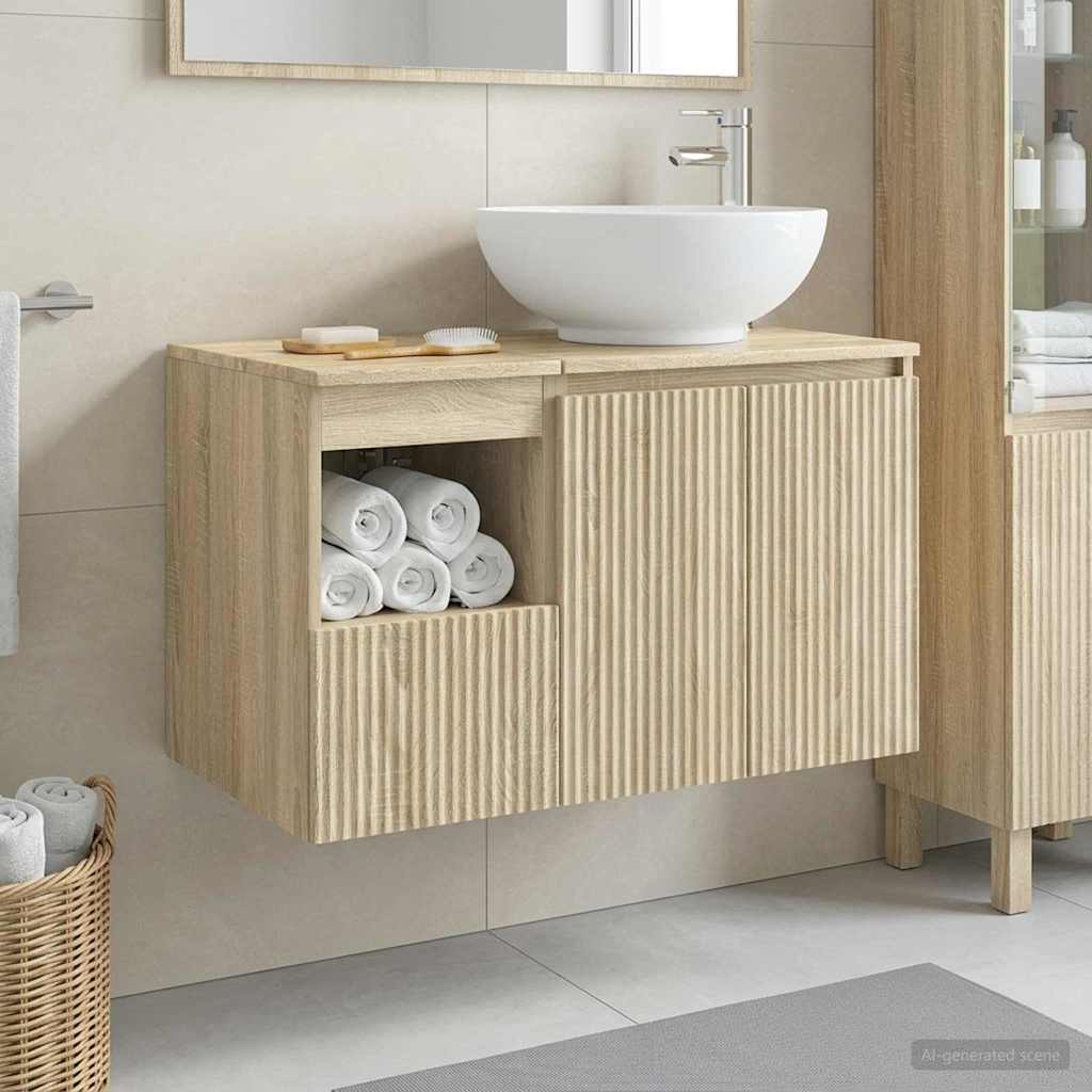Badkamermeubelset 2 st Sonoma Eiken Bewerkt hout is nu te koop bij PeponiXL, paradijselijk wonen!