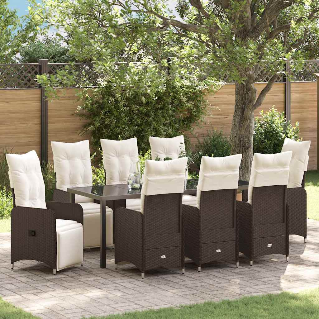Tuin eettafelset met kussen 9 pcs Bruin poly rattan is nu te koop bij PeponiXL, paradijselijk wonen!