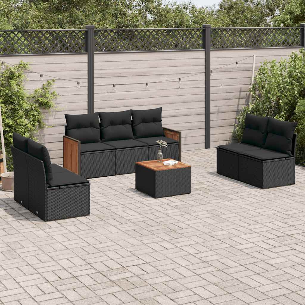 8-delige Loungeset met kussens poly rattan zwart is nu te koop bij PeponiXL, paradijselijk wonen!