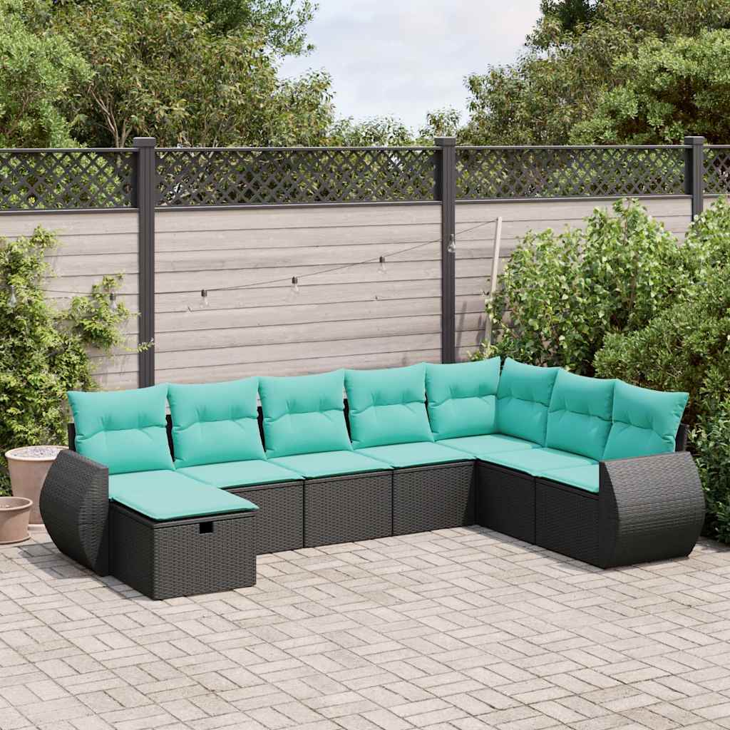 8-delige Loungeset met kussens poly rattan zwart is nu te koop bij PeponiXL, paradijselijk wonen!