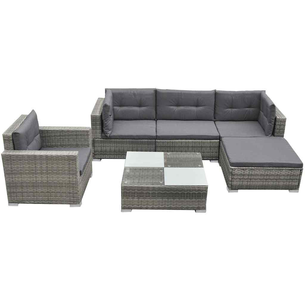 6-delige Loungeset met kussens poly rattan grijs is nu te koop bij PeponiXL, paradijselijk wonen!