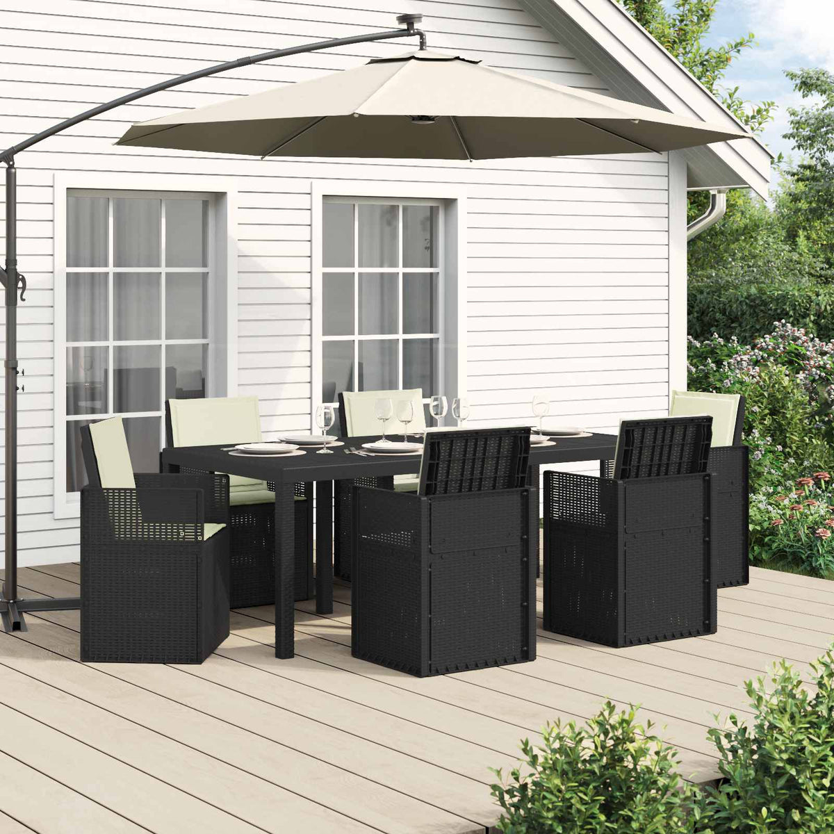Tuin eettafelset met kussen 7 pcs Antraciet- en crèmekleurig PP is nu te koop bij PeponiXL, paradijselijk wonen!