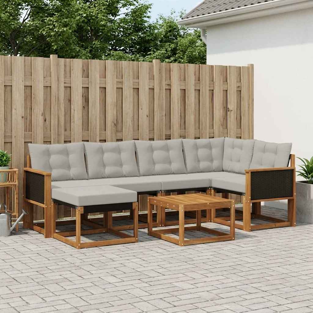 Buiten bankenset met kussen 7 pcs Naturel en lichtgrijs is nu te koop bij PeponiXL, paradijselijk wonen!