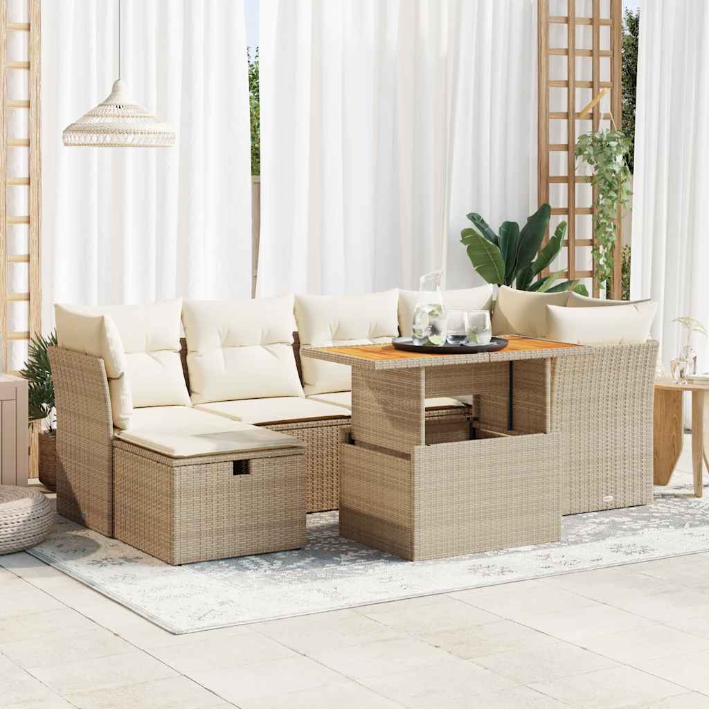 7-delige Loungeset met kussens poly rattan acacia beige is nu te koop bij PeponiXL, paradijselijk wonen!