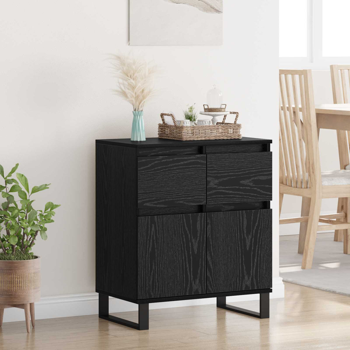 Dressoir Zwart Eiken 60 x 35 x 70 cm Gemonteerd hout en ijzer is nu te koop bij PeponiXL, paradijselijk wonen!