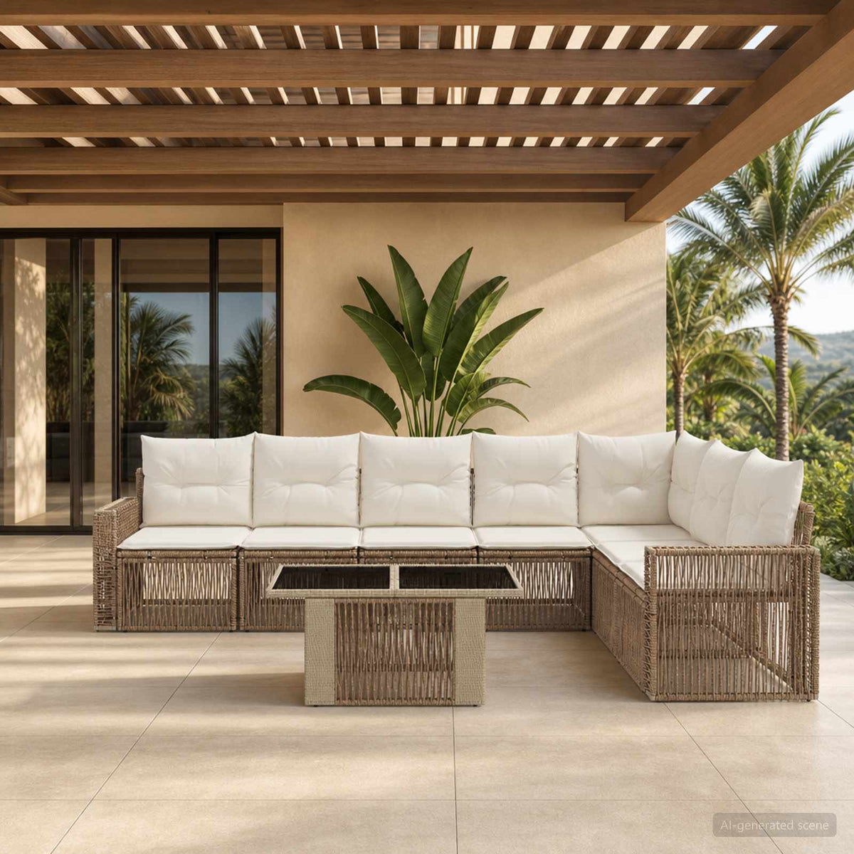 Tuinbankenset 8 st Beige en Crème Wit poly rattan is nu te koop bij PeponiXL, paradijselijk wonen!