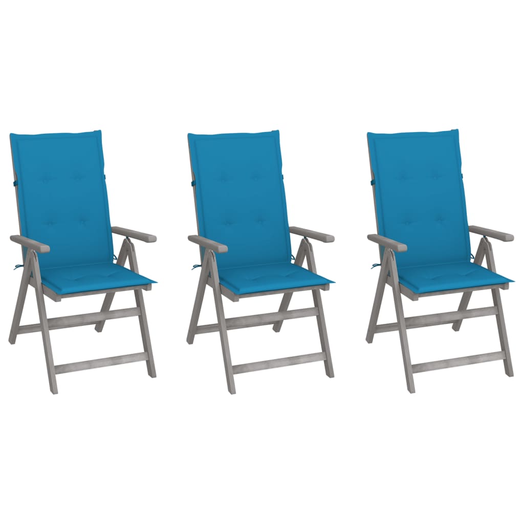 Tuinstoelen 3 st verstelbaar met kussens massief acaciahout is nu te koop bij PeponiXL, paradijselijk wonen!