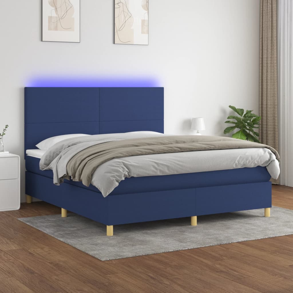 Boxspring met matras en LED stof blauw 180x200 cm is nu te koop bij PeponiXL, paradijselijk wonen!
