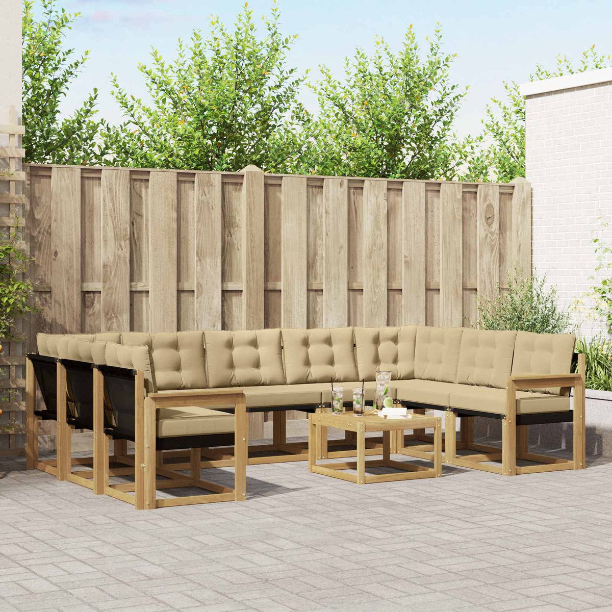 Buiten bankenset met kussen 10 pcs Wit en Beige is nu te koop bij PeponiXL, paradijselijk wonen!