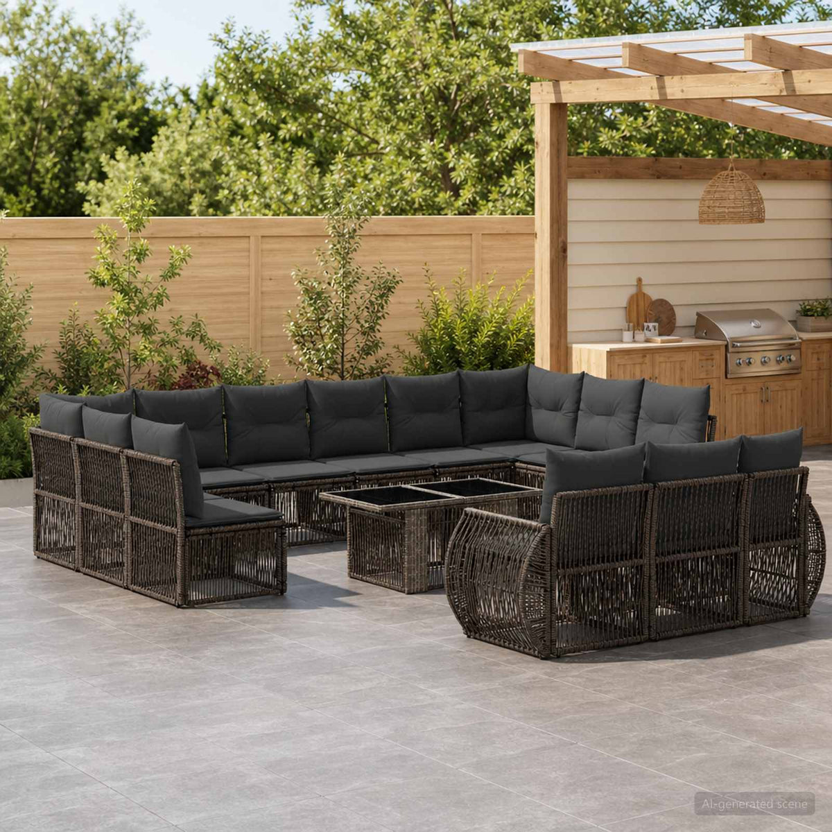 Tuinbankenset 14 st Grijs en Donkergrijs poly rattan is nu te koop bij PeponiXL, paradijselijk wonen!