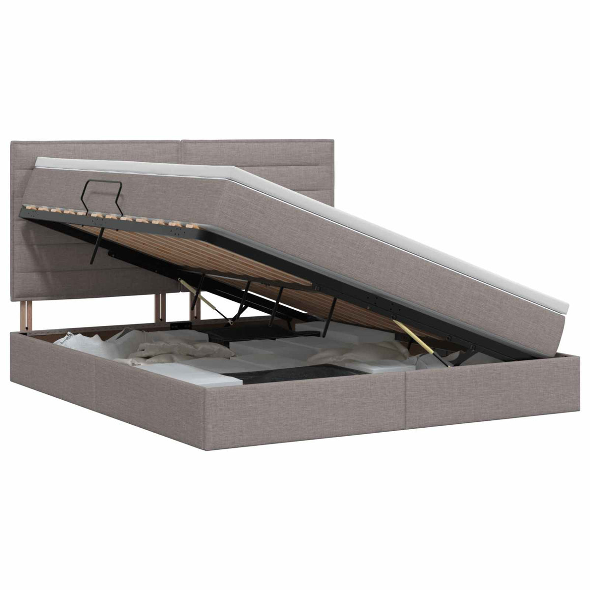 Opslag bed met matras met hoofdeinde Taupe 140 x 200 cm Stof is nu te koop bij PeponiXL, paradijselijk wonen!