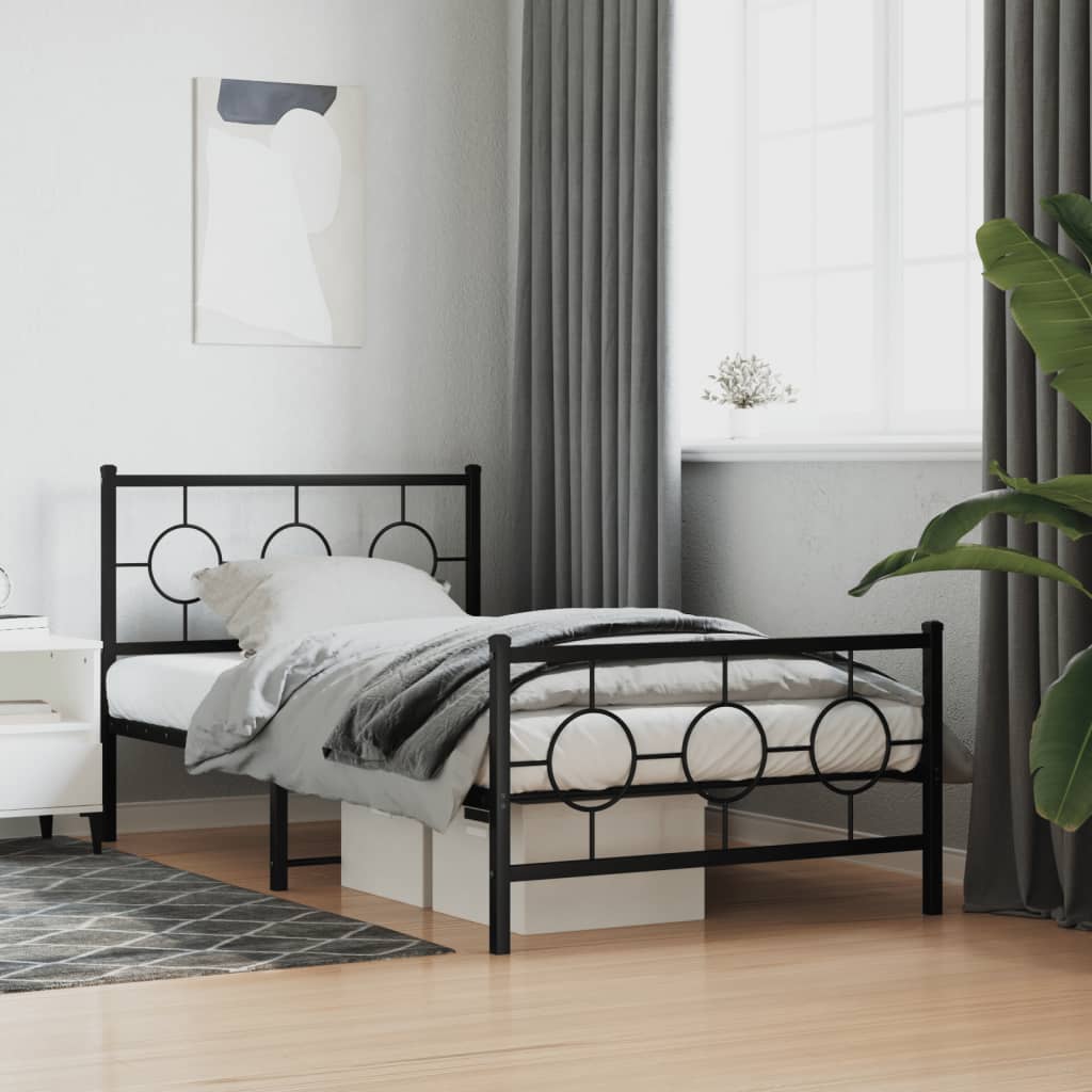 Bedframe met hoofd- en voeteneinde metaal zwart 100x190 cm is nu te koop bij PeponiXL, paradijselijk wonen!