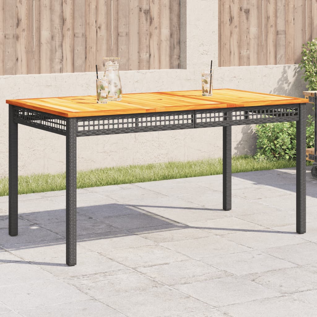 Tuintafel 140x80x75 cm poly rattan en acaciahout zwart is nu te koop bij PeponiXL, paradijselijk wonen!