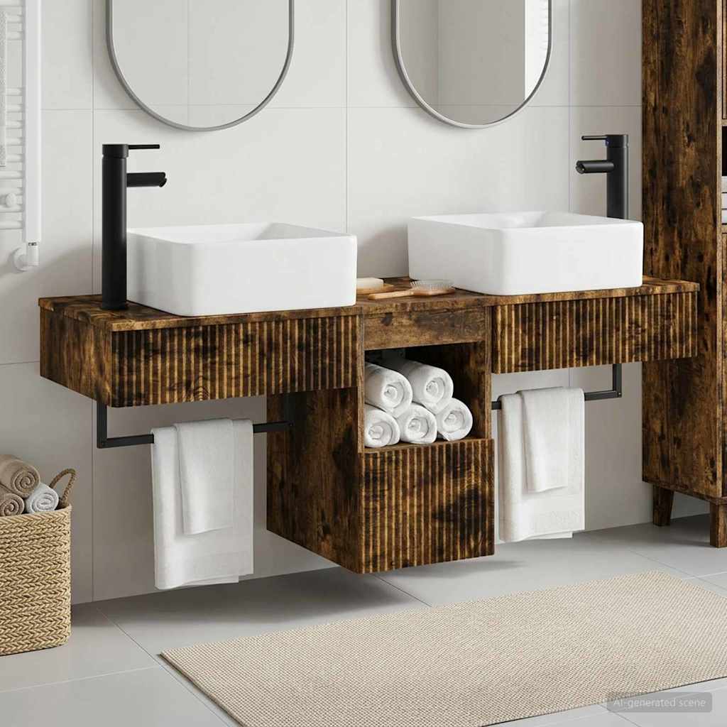 Badkamerkastenset 3 st Gerookt eiken 53 x 35 x 39 cm is nu te koop bij PeponiXL, paradijselijk wonen!