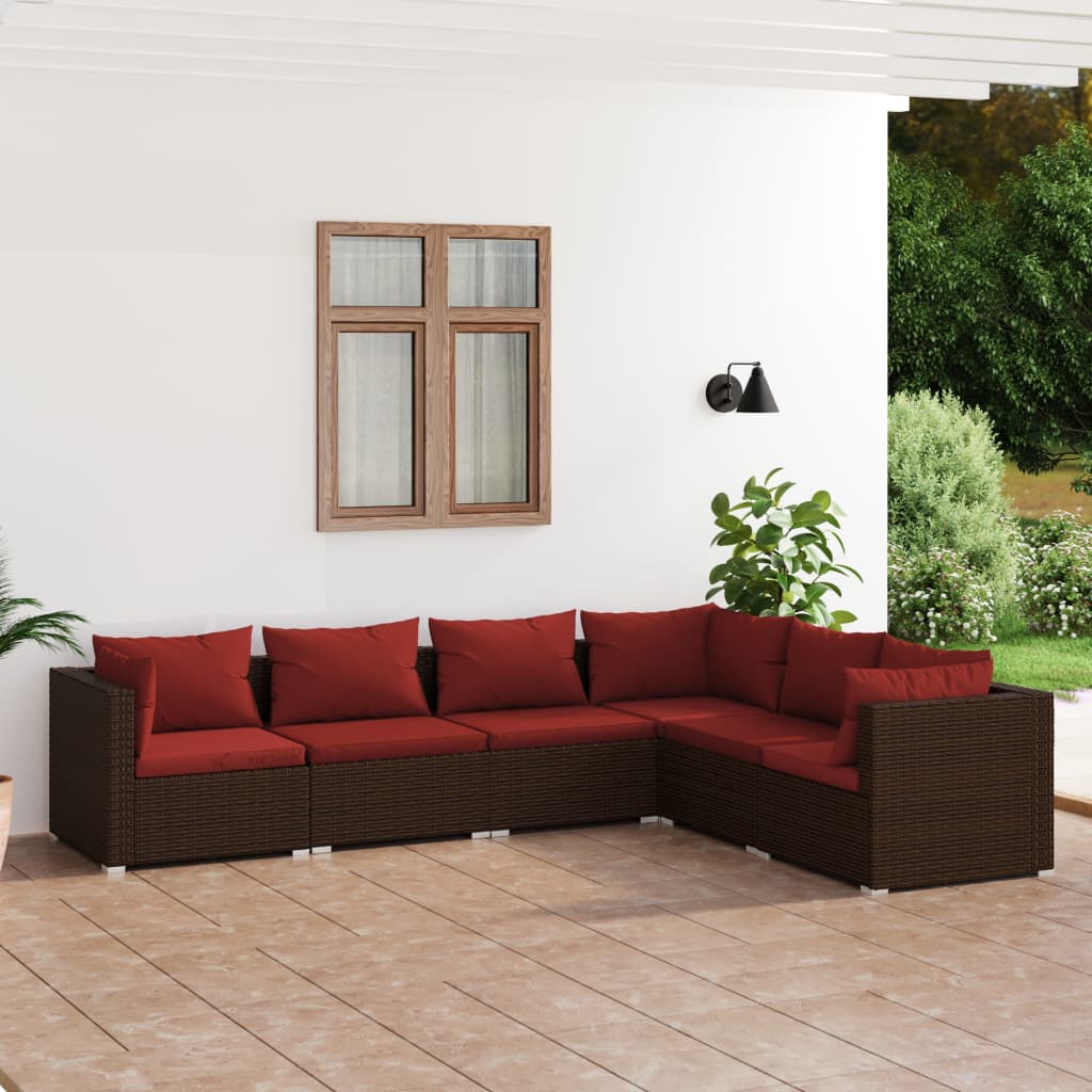 6-delige Loungeset met kussens poly rattan bruin is nu te koop bij PeponiXL, paradijselijk wonen!