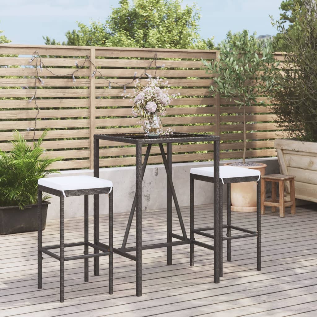 3-delige Tuinbarset met kussens poly rattan zwart is nu te koop bij PeponiXL, paradijselijk wonen!