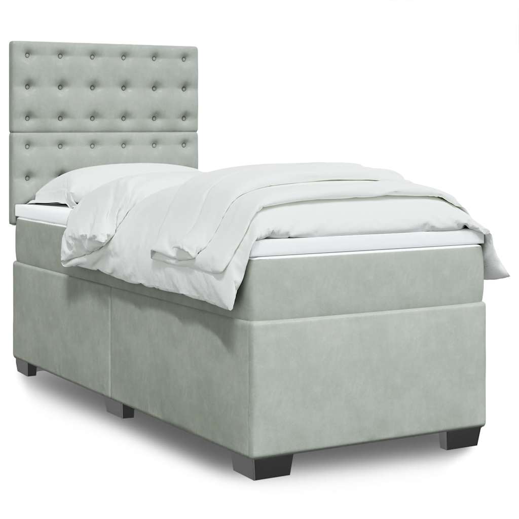 Boxspring met matras fluweel lichtgrijs 90x190 cm is nu te koop bij PeponiXL, paradijselijk wonen!