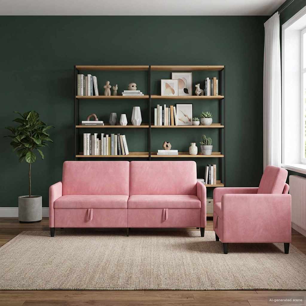 Bankenset met opbergruimte 2 st Roze Polyester is nu te koop bij PeponiXL, paradijselijk wonen!