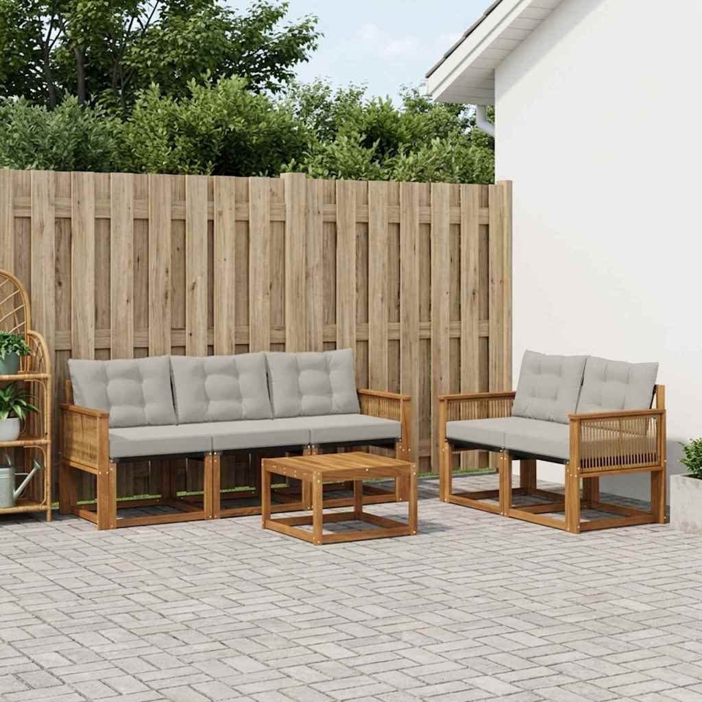 Buiten bankenset met kussen 6 pcs Naturel en lichtgrijs is nu te koop bij PeponiXL, paradijselijk wonen!