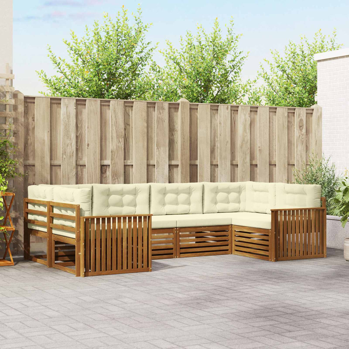 Buiten bankenset met kussen 6 pcs Natuurlijk en Crème is nu te koop bij PeponiXL, paradijselijk wonen!