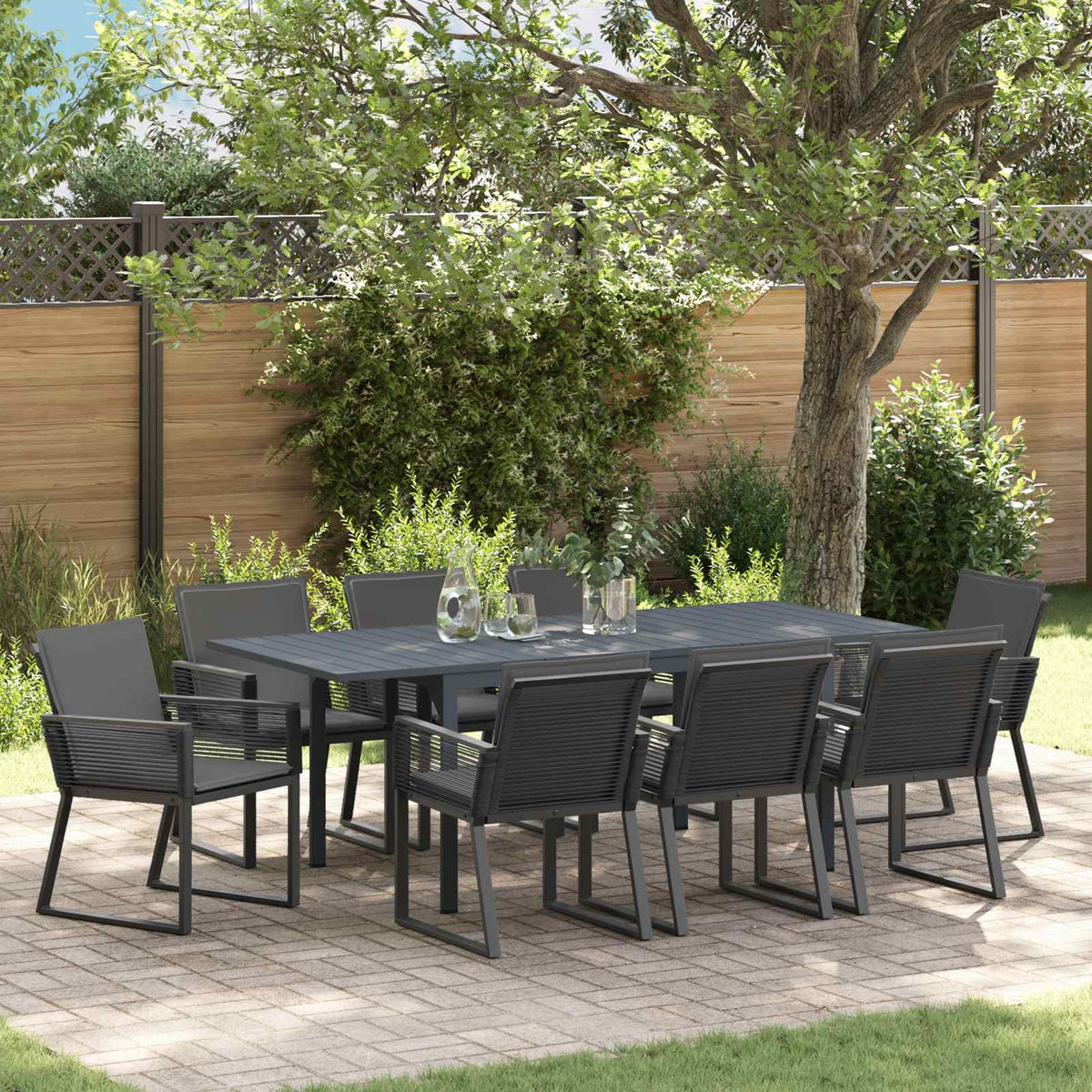 Tuin eettafelset 9 pcs Zwart poly rattan is nu te koop bij PeponiXL, paradijselijk wonen!