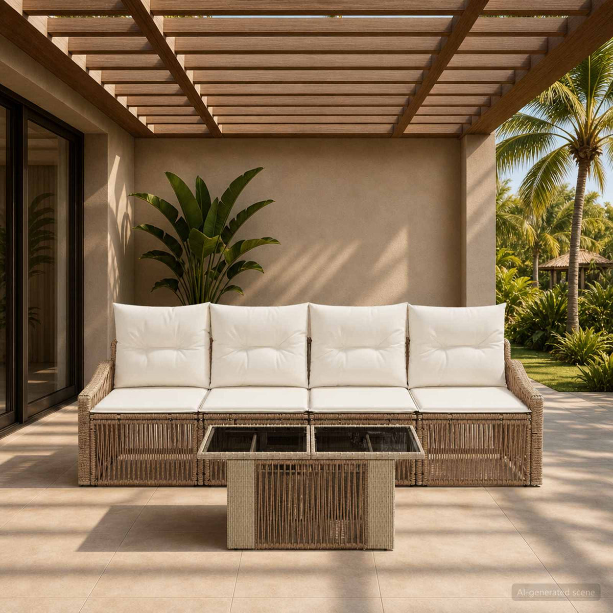Tuinbankenset 5 st Beige en Crème Wit poly rattan is nu te koop bij PeponiXL, paradijselijk wonen!