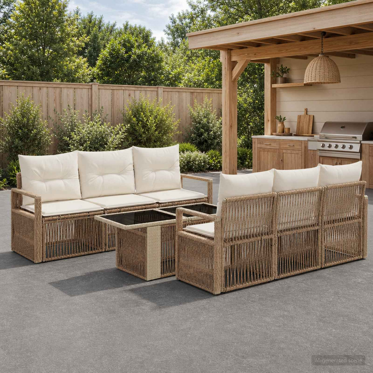 Tuinbankenset 7 st Beige en Crème Wit poly rattan is nu te koop bij PeponiXL, paradijselijk wonen!