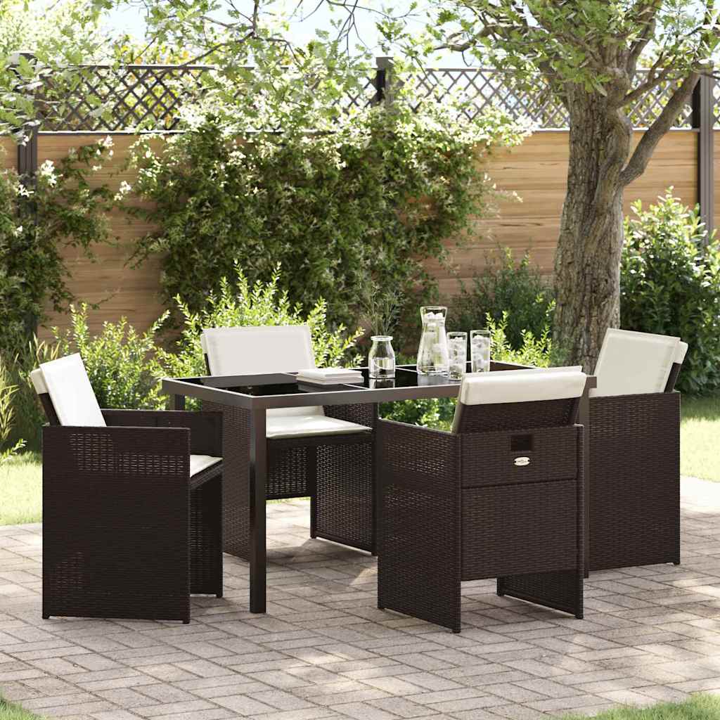 Tuin eettafelset 5 pcs Bruin poly rattan is nu te koop bij PeponiXL, paradijselijk wonen!