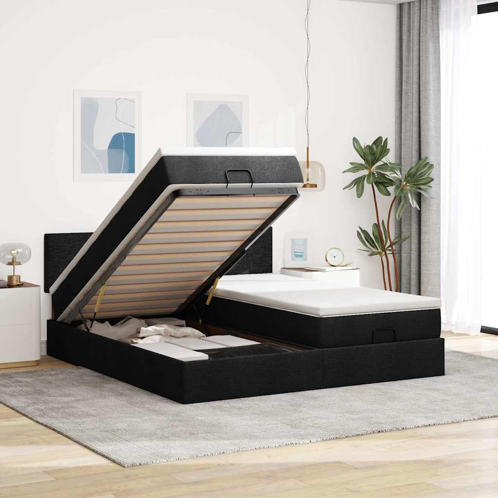 Ottoman bed met matrassen 200x200cm stof zwart is nu te koop bij PeponiXL, paradijselijk wonen!