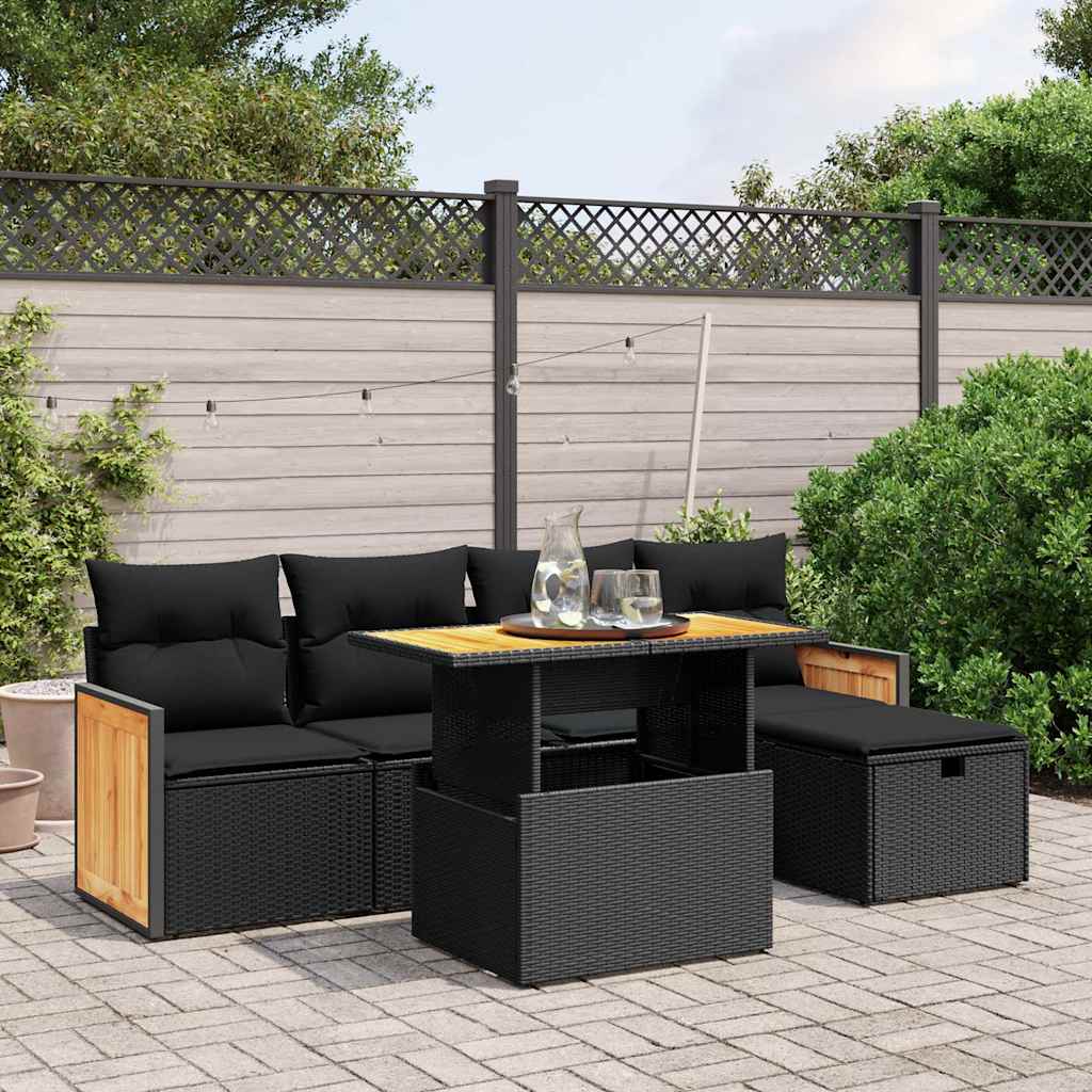 6-delige Loungeset met kussens poly rattan zwart is nu te koop bij PeponiXL, paradijselijk wonen!